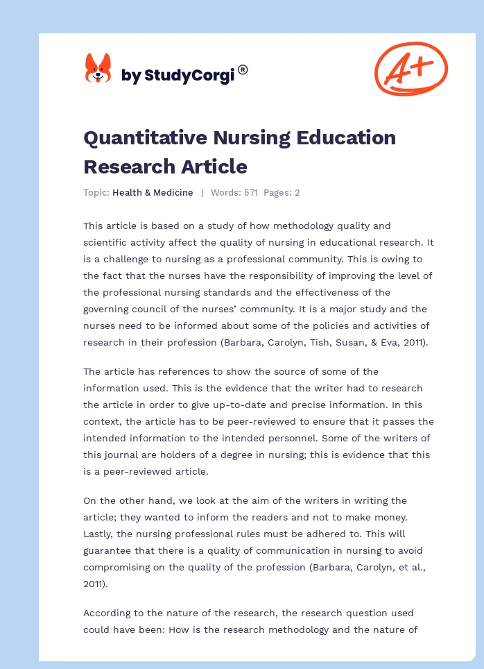 Quantitative Nursing Education Research Article. Page 1