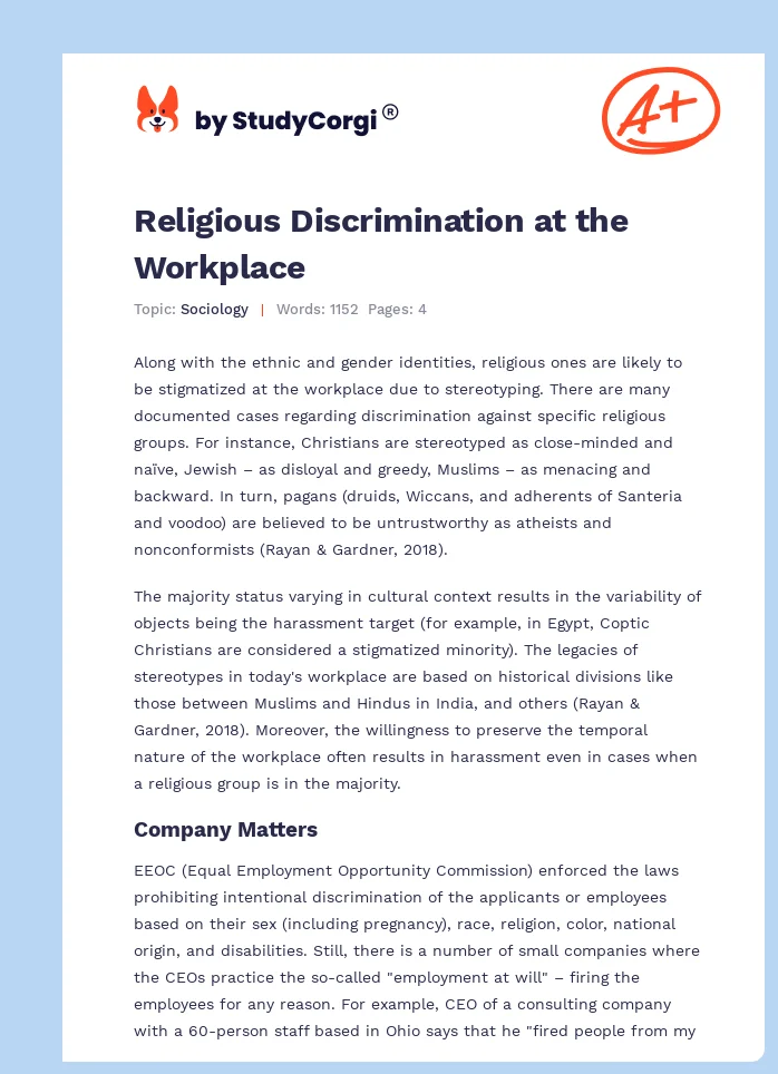 Religious Discrimination at the Workplace. Page 1