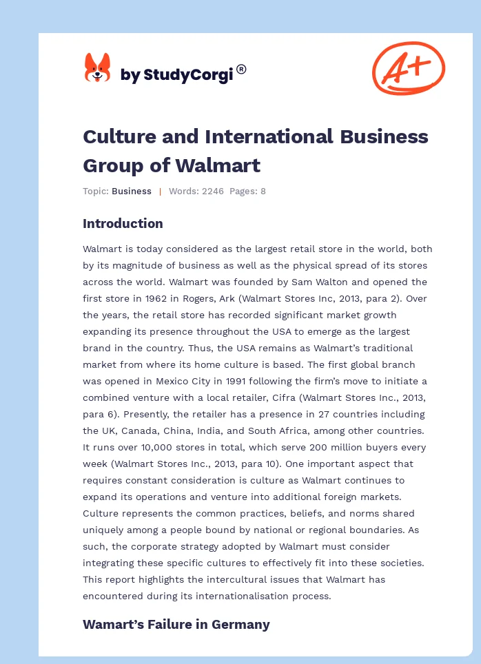 Culture and International Business Group of Walmart. Page 1