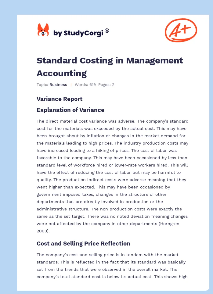 Standard Costing in Management Accounting. Page 1