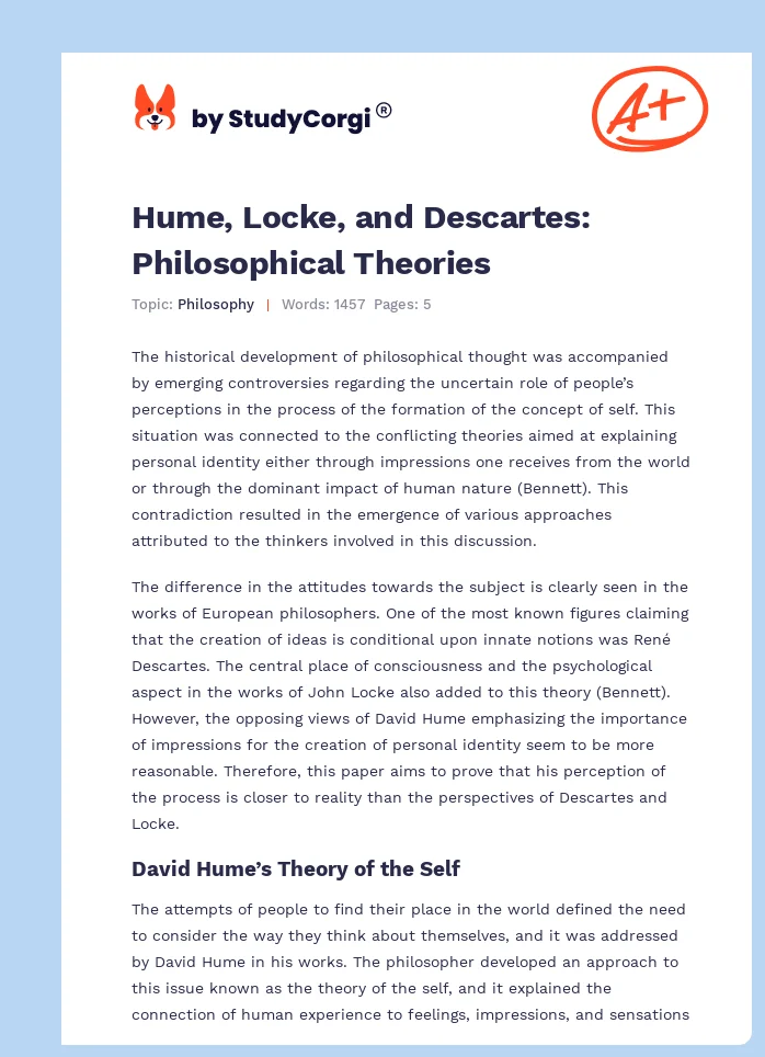 Hume, Locke, and Descartes: Philosophical Theories. Page 1
