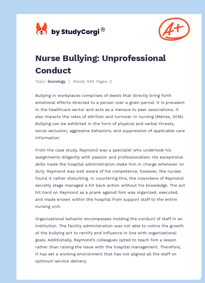Nurse Bullying: Unprofessional Conduct. Page 1