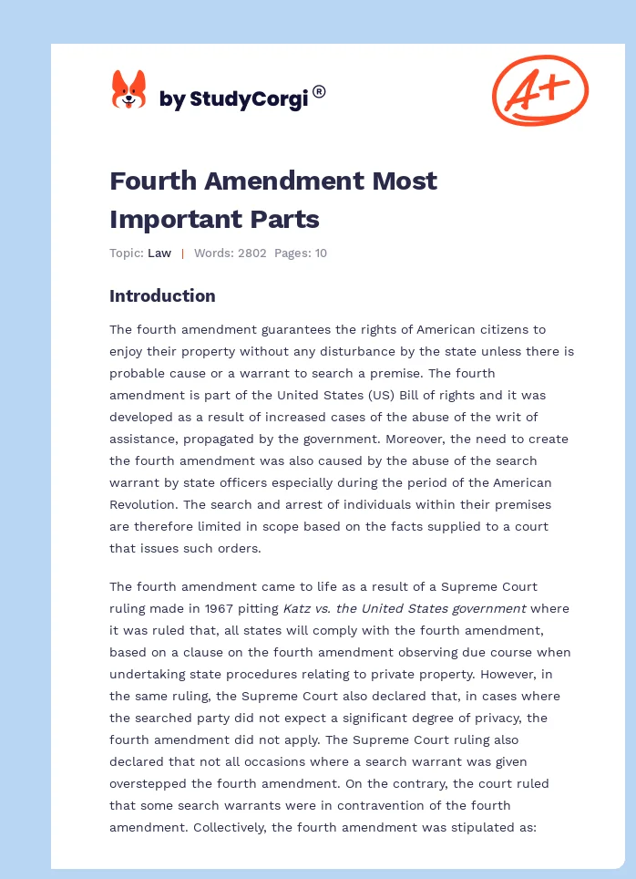 Fourth Amendment Most Important Parts. Page 1
