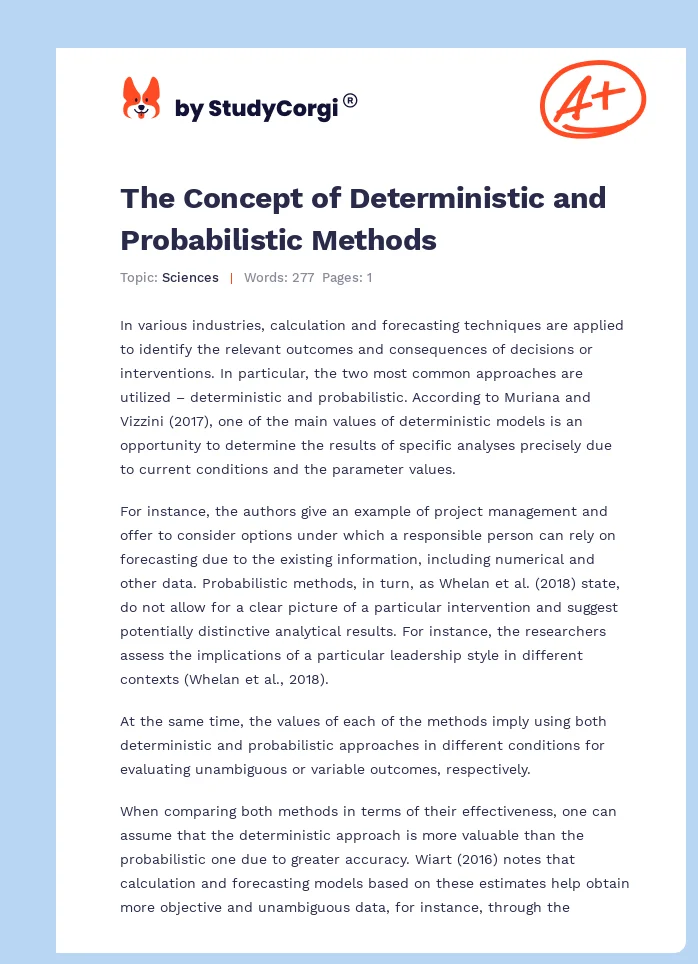The Concept of Deterministic and Probabilistic Methods. Page 1