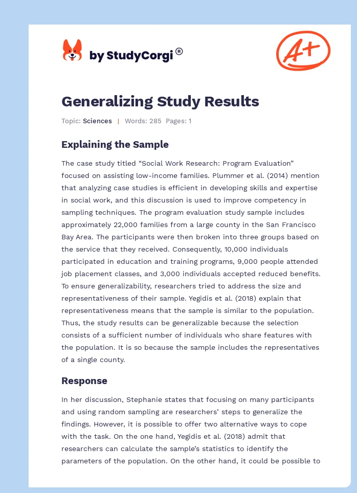 Generalizing Study Results. Page 1