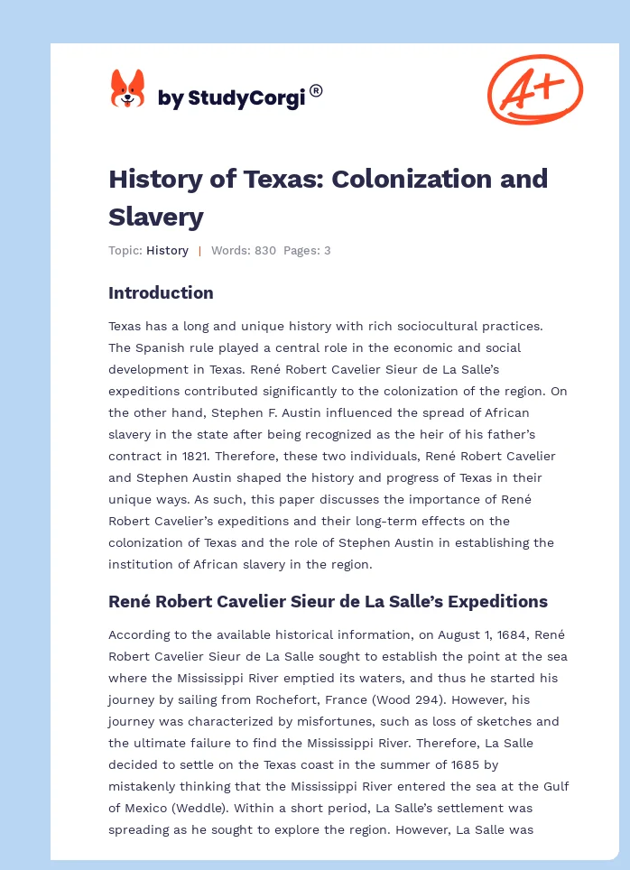 History of Texas: Colonization and Slavery. Page 1