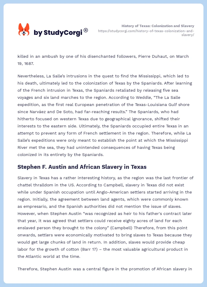 History of Texas: Colonization and Slavery. Page 2