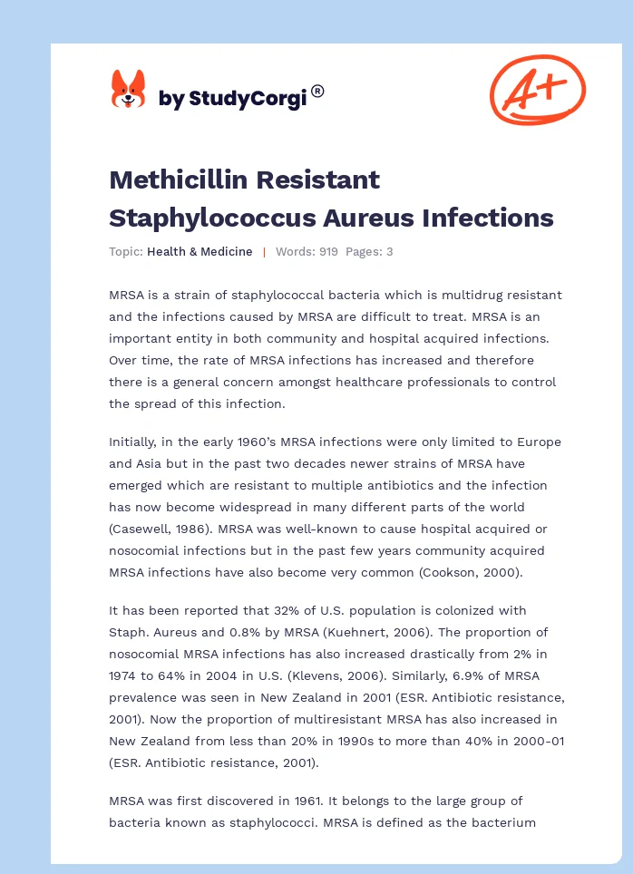 Methicillin Resistant Staphylococcus Aureus Infections. Page 1