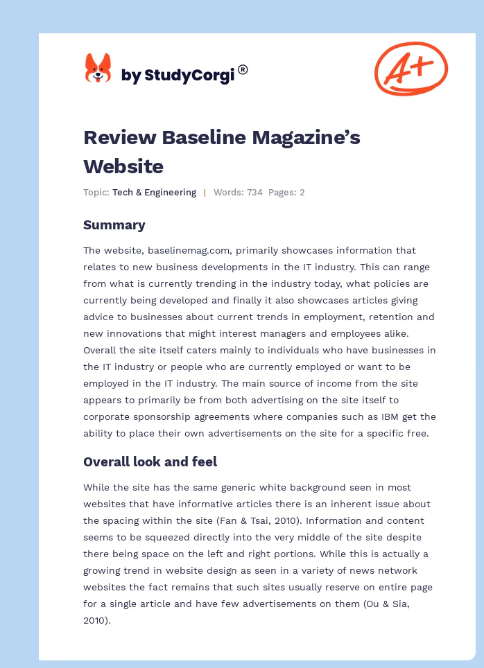 Review Baseline Magazine’s Website. Page 1