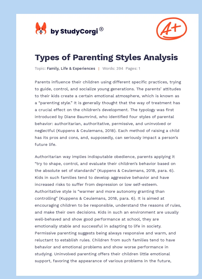 Types of Parenting Styles Analysis. Page 1