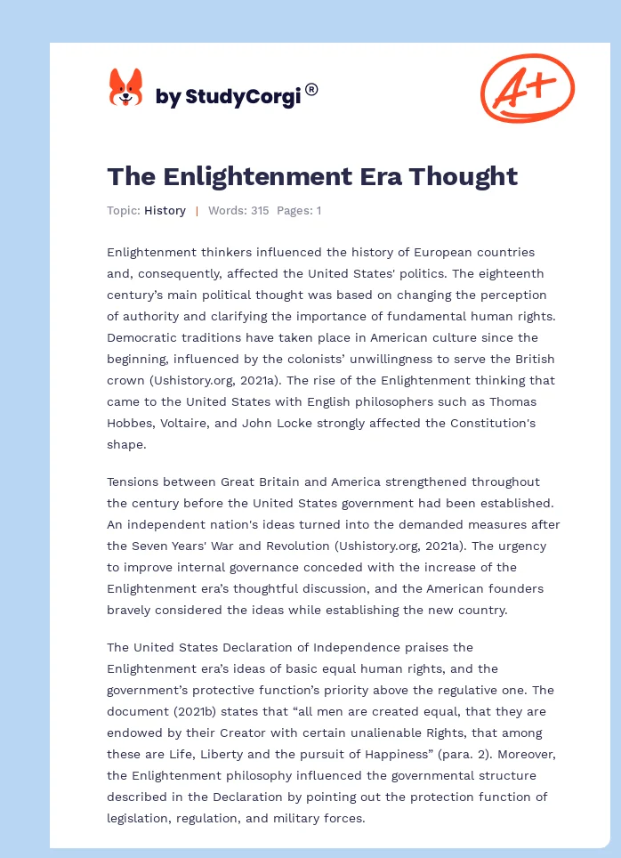 The Enlightenment Era Thought. Page 1