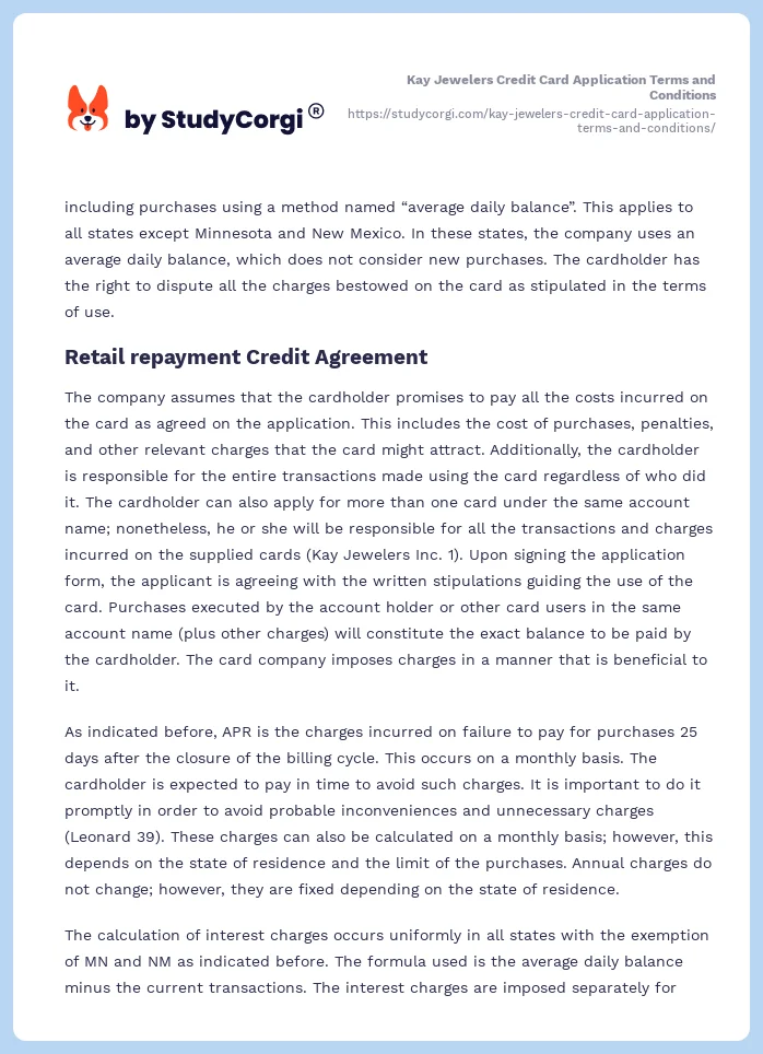 Kay Jewelers Credit Card Application Terms and Conditions. Page 2