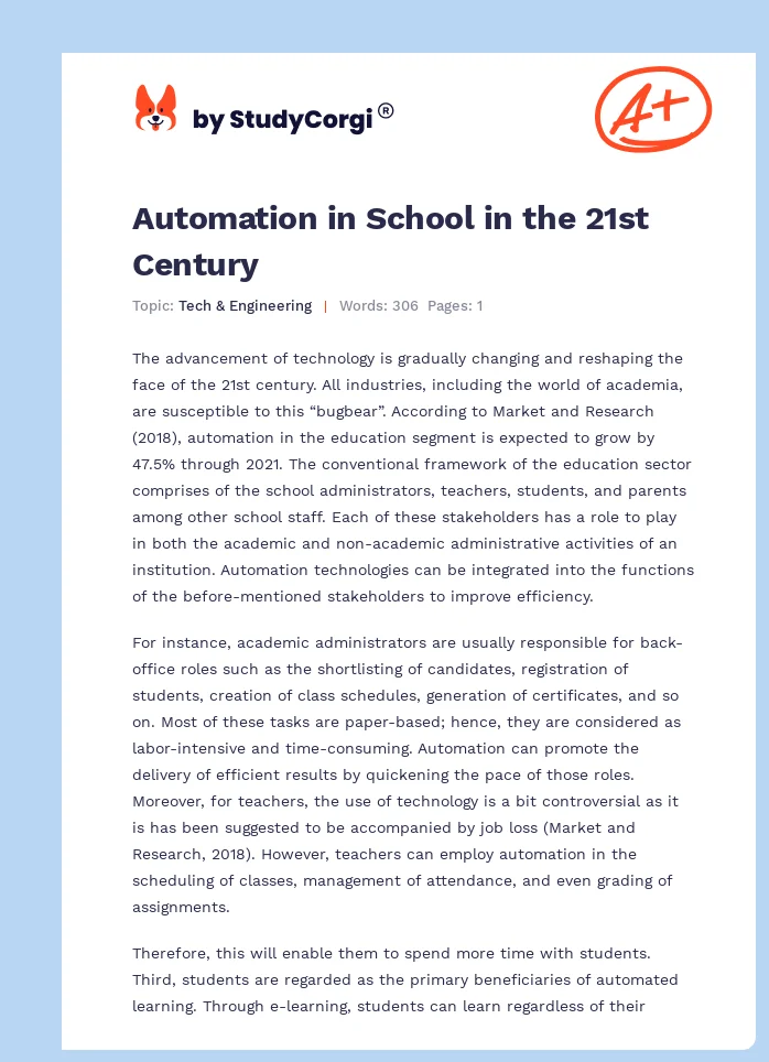 Automation in School in the 21st Century. Page 1