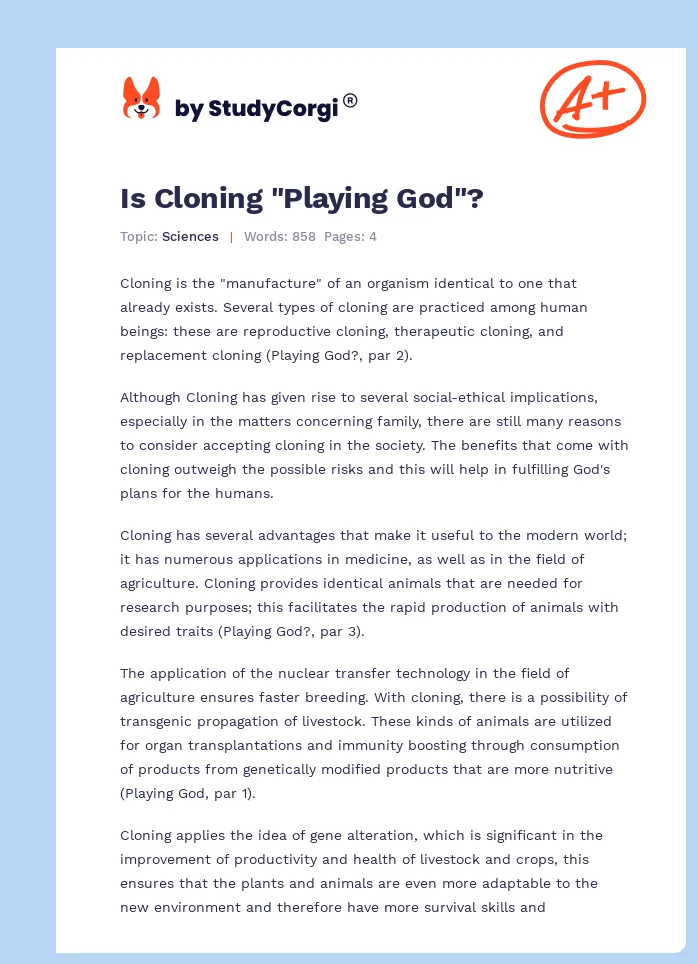 Is Cloning "Playing God"?. Page 1