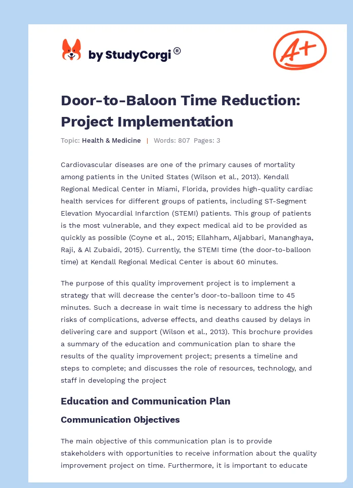 Door-to-Baloon Time Reduction: Project Implementation. Page 1