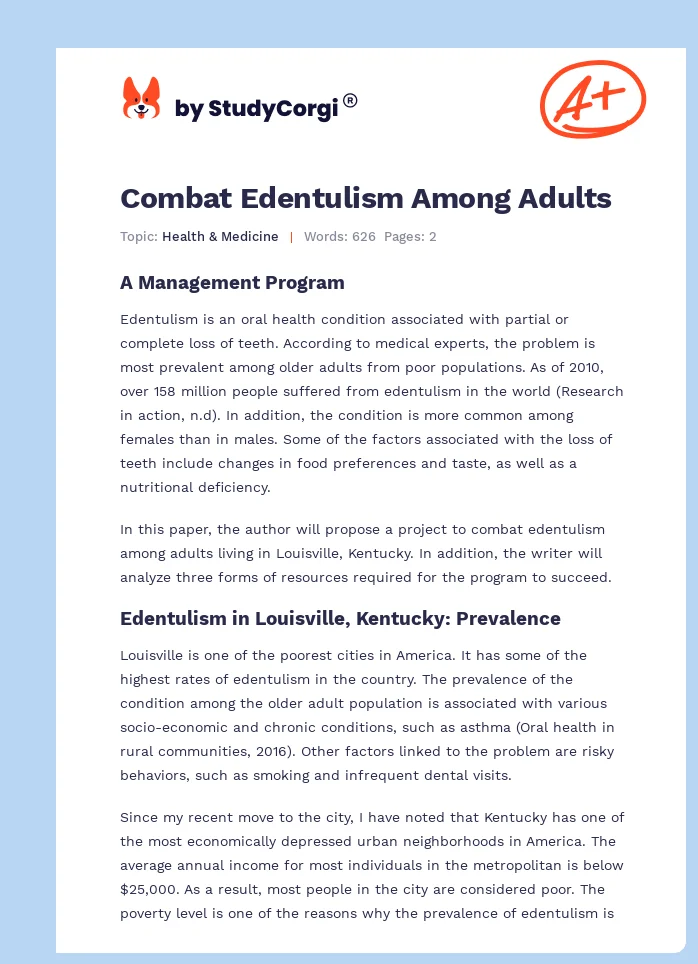 Combat Edentulism Among Adults. Page 1