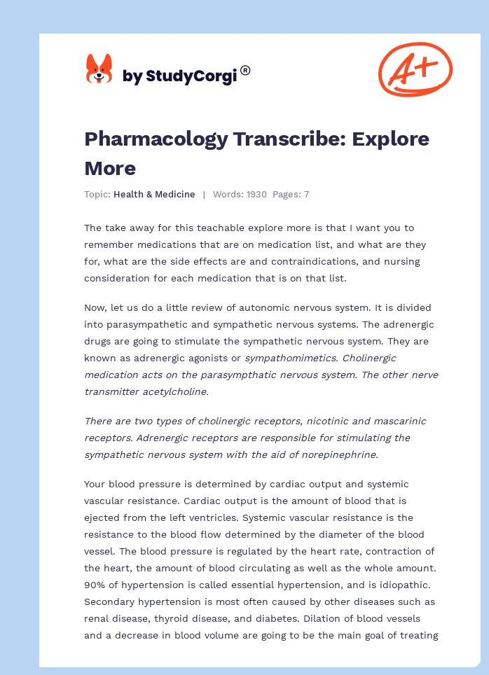 Pharmacology Transcribe: Explore More. Page 1