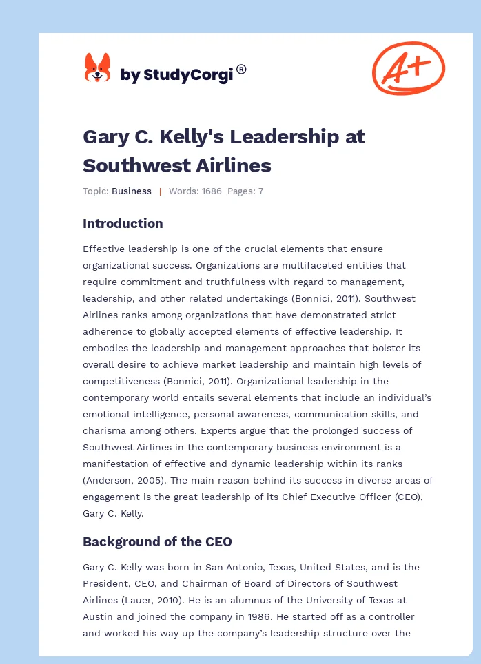 Gary C. Kelly's Leadership at Southwest Airlines. Page 1