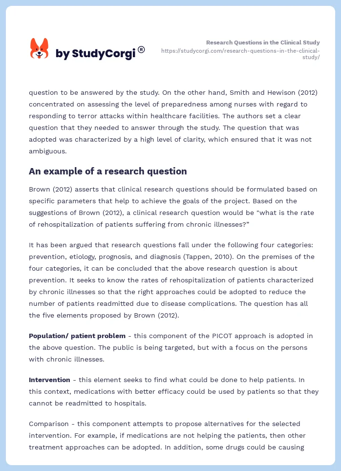 Research Questions in the Clinical Study. Page 2