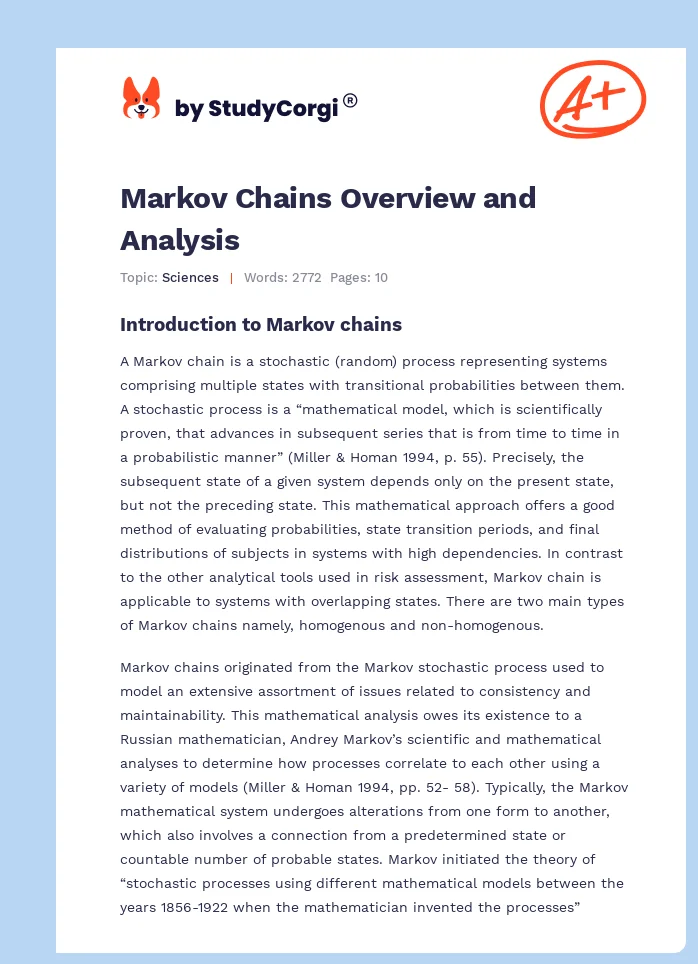 Markov Chains Overview and Analysis. Page 1