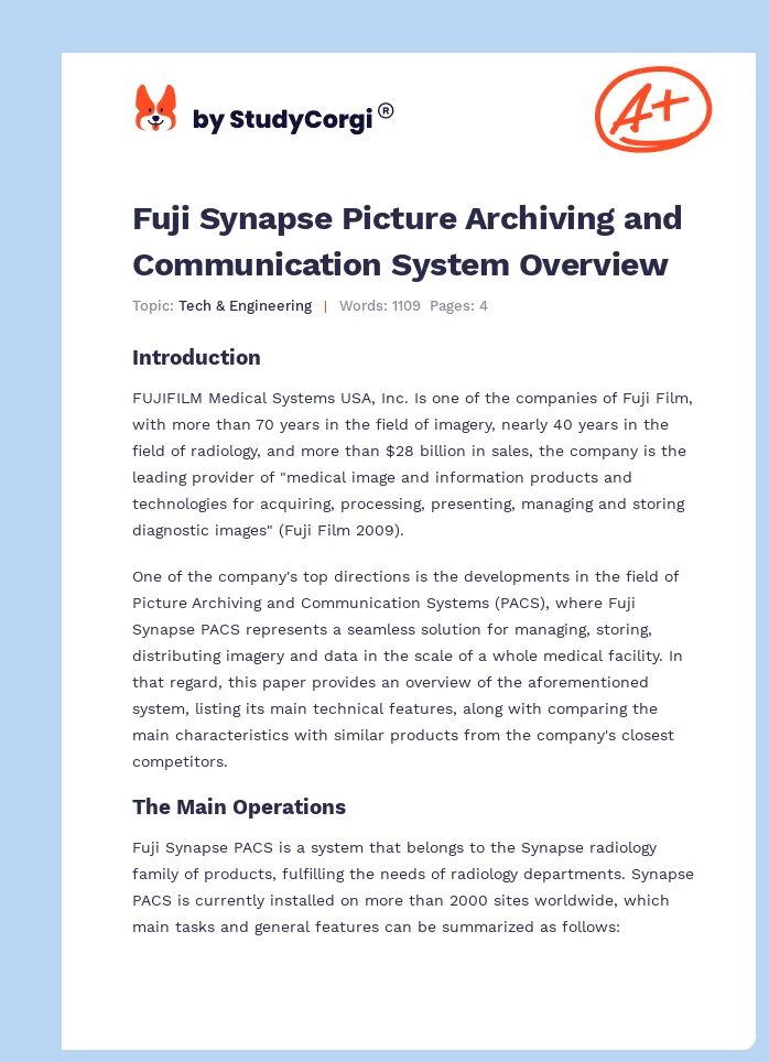 Fuji Synapse Picture Archiving and Communication System Overview. Page 1