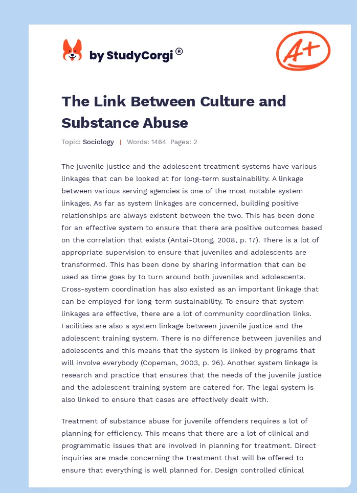 The Link Between Culture and Substance Abuse. Page 1