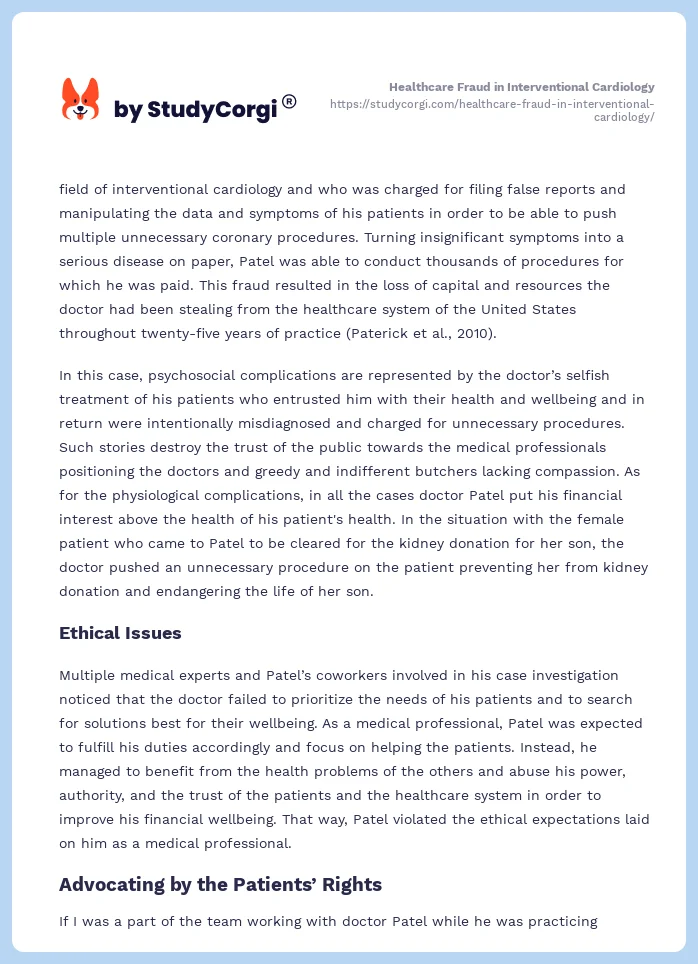 Healthcare Fraud in Interventional Cardiology. Page 2