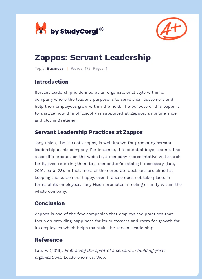 Zappos: Servant Leadership. Page 1