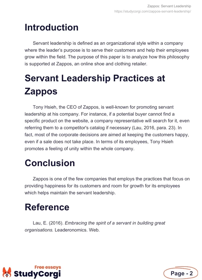Zappos: Servant Leadership. Page 2