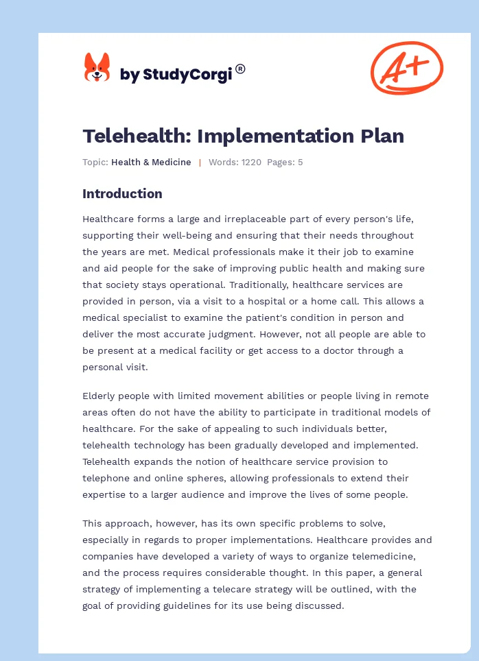 Telehealth: Implementation Plan. Page 1
