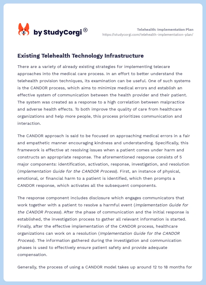 Telehealth: Implementation Plan. Page 2