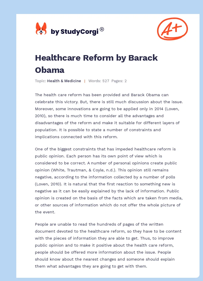 Healthcare Reform by Barack Obama. Page 1
