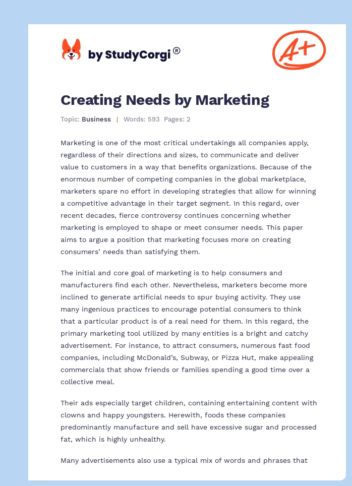 Creating Needs by Marketing. Page 1