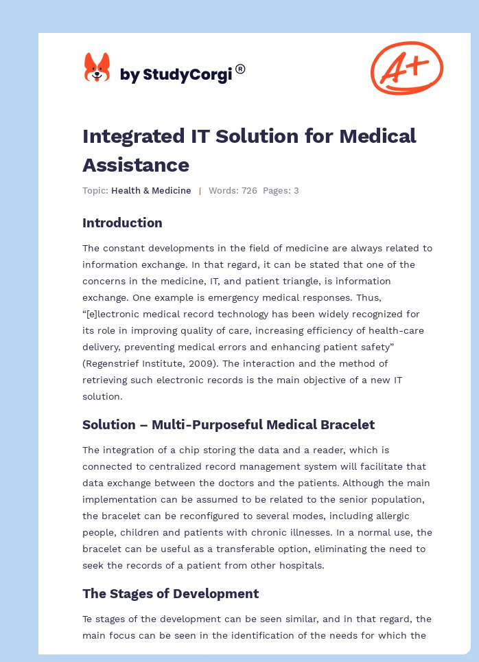 Integrated IT Solution for Medical Assistance. Page 1