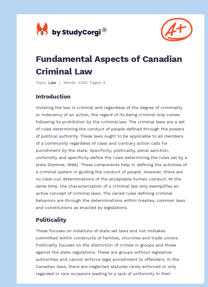 Fundamental Aspects of Canadian Criminal Law. Page 1