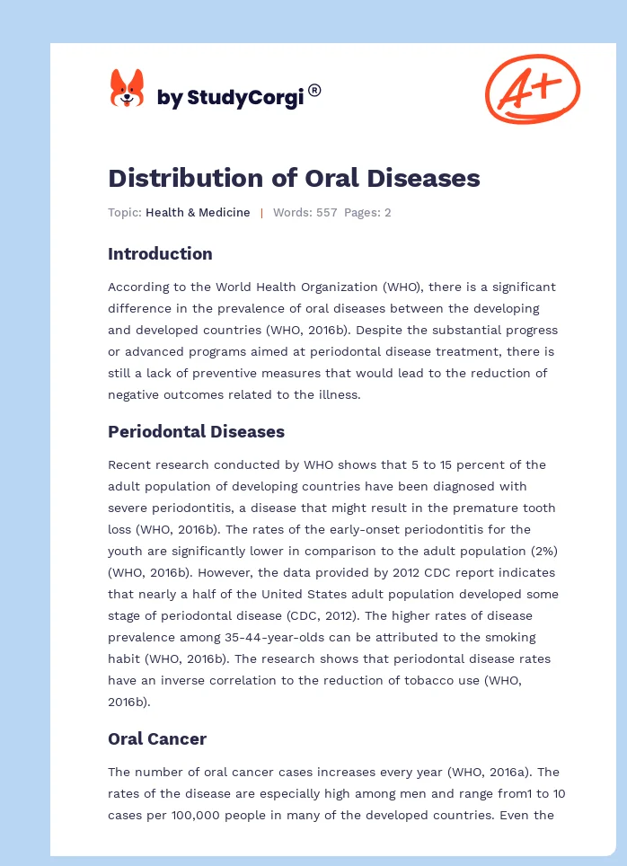 Distribution of Oral Diseases. Page 1