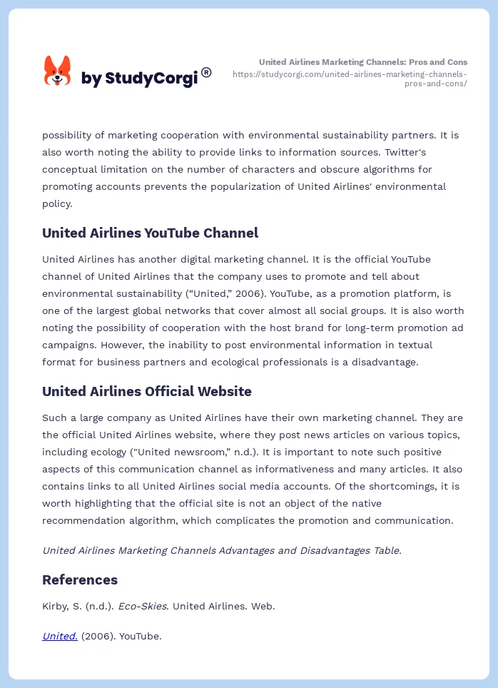 United Airlines Marketing Channels: Pros and Cons. Page 2