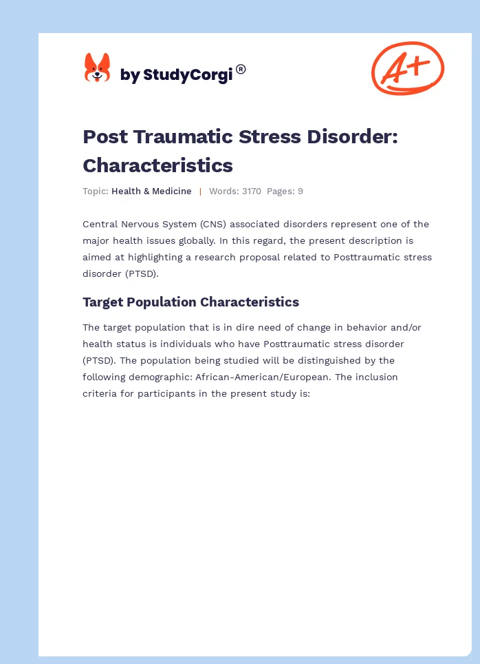 Post Traumatic Stress Disorder: Characteristics. Page 1