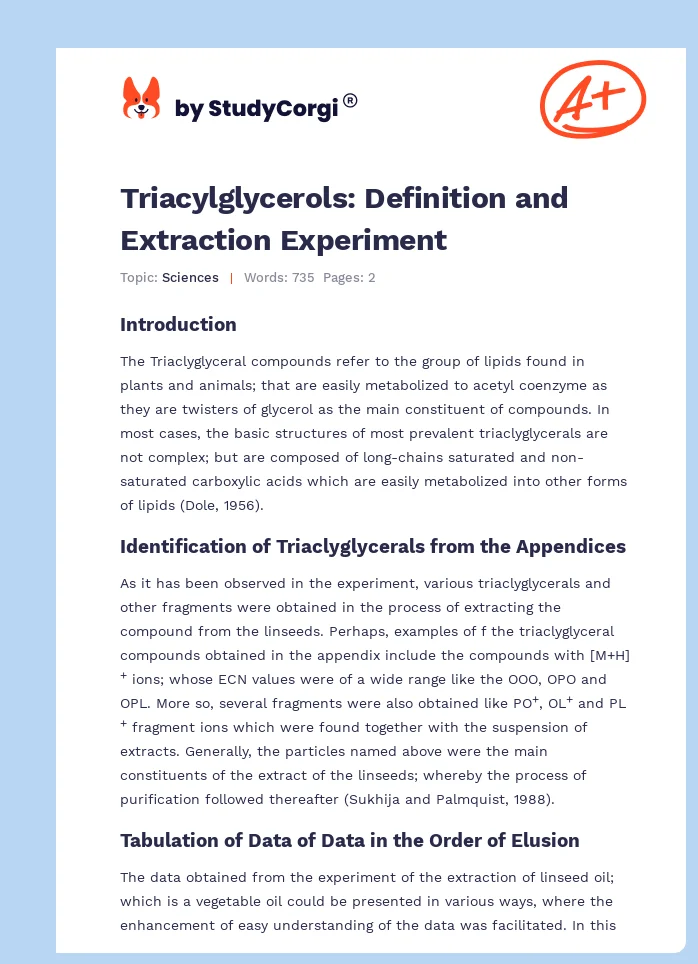 Triacylglycerols: Definition and Extraction Experiment. Page 1