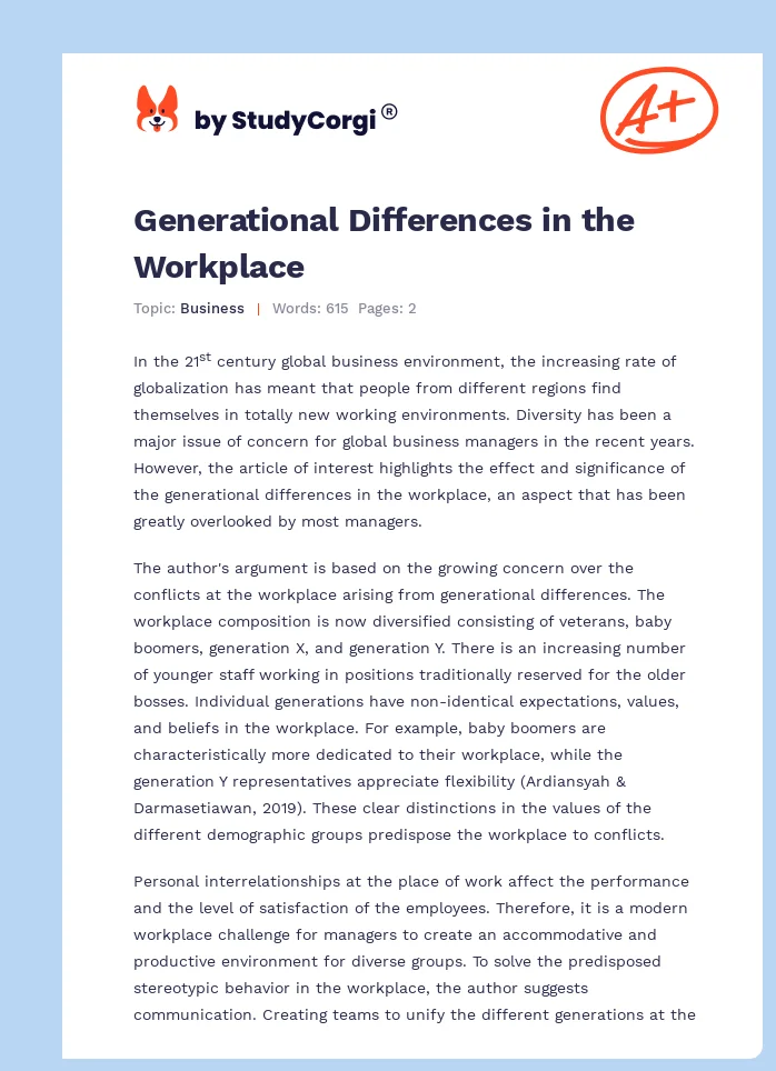 Generational Differences in the Workplace. Page 1