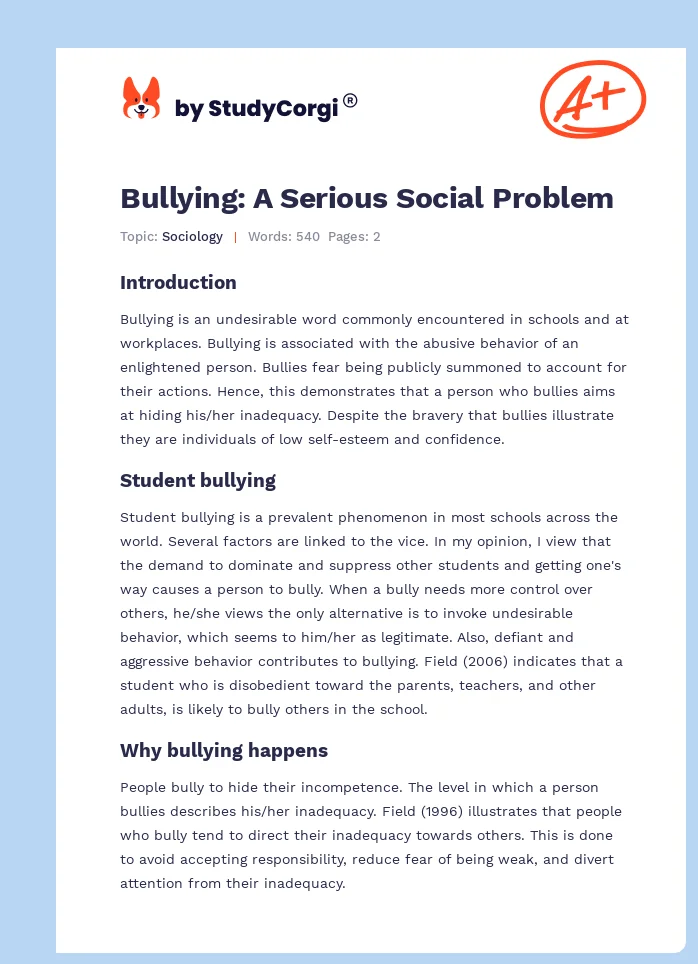 Bullying: A Serious Social Problem. Page 1