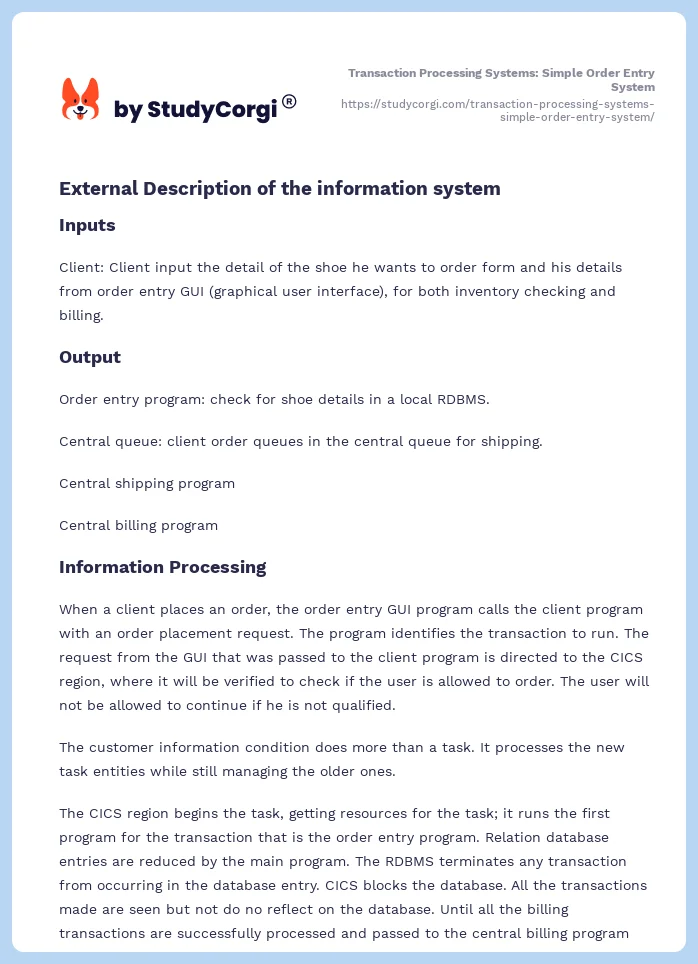 Transaction Processing Systems: Simple Order Entry System. Page 2