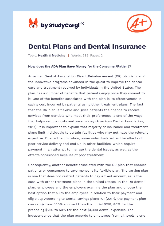 Dental Plans and Dental Insurance. Page 1