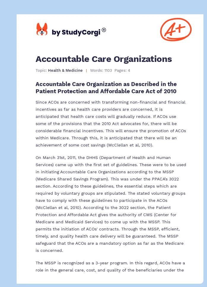 Accountable Care Organizations. Page 1