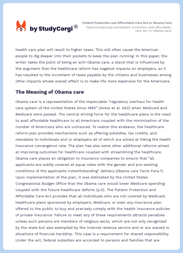 Patient Protection and Affordable Care Act or Obama Care. Page 2