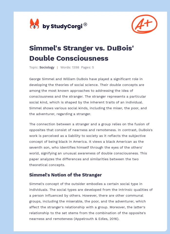 Simmel's Stranger vs. DuBois' Double Consciousness. Page 1
