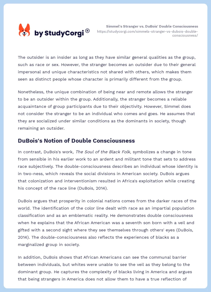 Simmel's Stranger vs. DuBois' Double Consciousness. Page 2