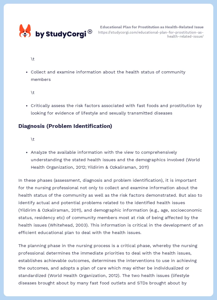 Educational Plan for Prostitution as Health-Related Issue. Page 2