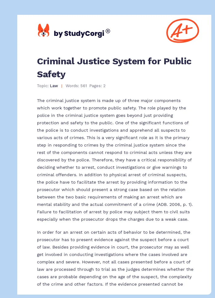Criminal Justice System for Public Safety. Page 1