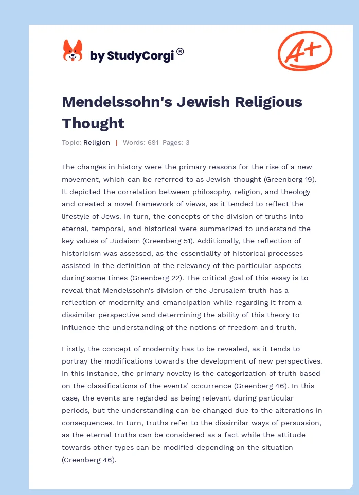Mendelssohn's Jewish Religious Thought. Page 1